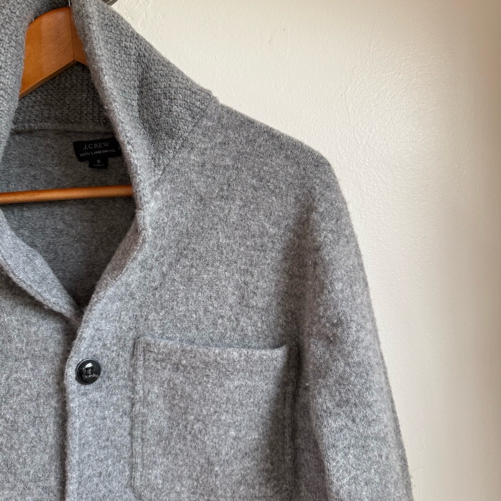 J. Crew Lambswool Grey Button Front Collared Barn… - image 2